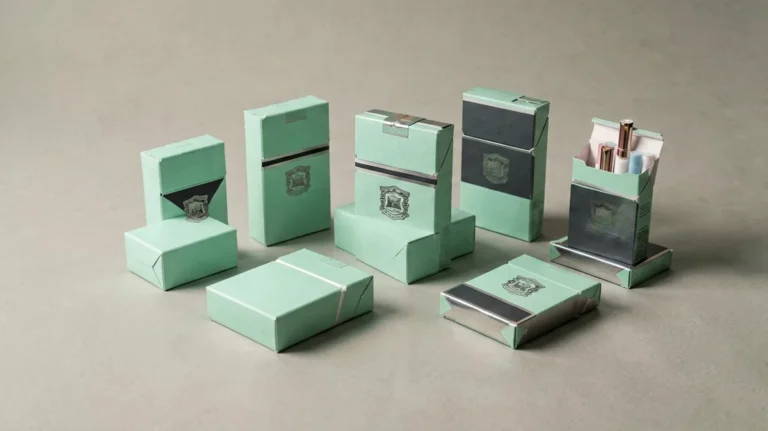 Unbranded cigarette cartons and slim packs arranged for an Australian menthol catalogue buying guide