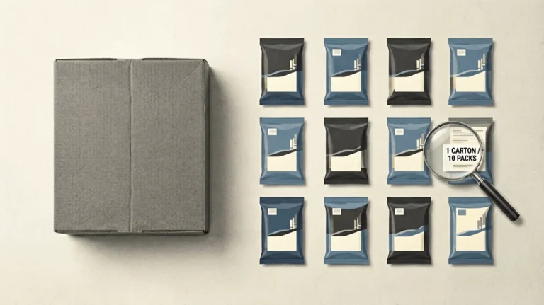 Generic carton, ten pack silhouettes and a catalogue label for an Australian quantity guide