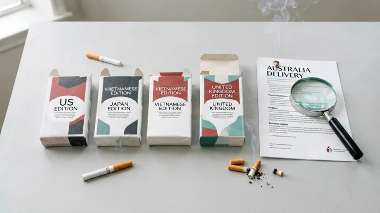 Catalogue country-edition labels compared with an Australia delivery policy sheet
