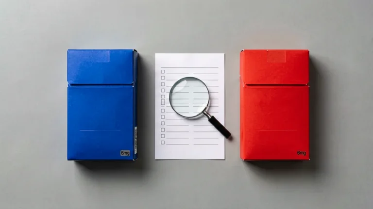 Dunhill Blue 6mg and Dunhill Red 6mg catalogue records compared by colour, SKU and price fields