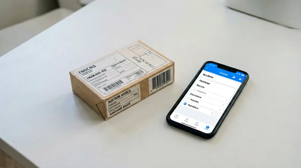 Order details and cigarette carton shipping label on a desk